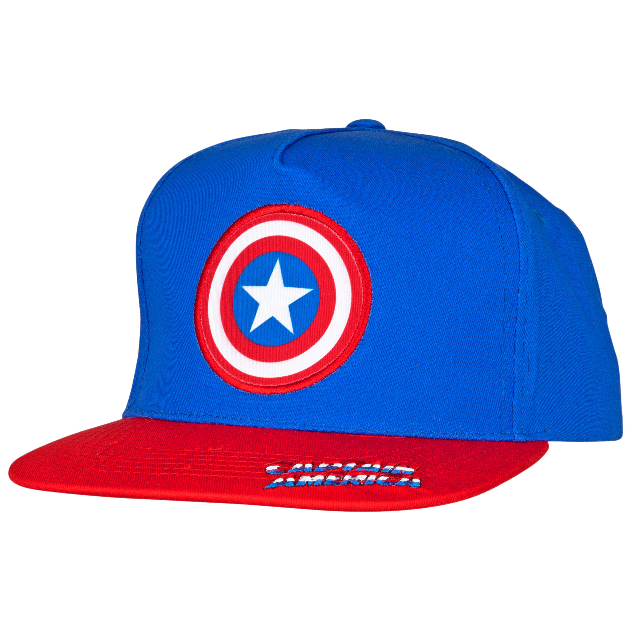 Captain America Classic Shield Logo With Brim Text Adjustable Snapback Hat